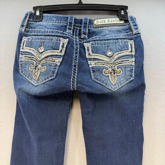 Rock Revival Jeans Women's 25 (2) Dark Blue Silana Embellished Western Bling - Picture 3 of 16